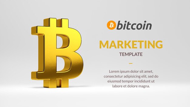 Bitcoin-marketing-vorlage mit dem symbolisolierten 3d-rendering