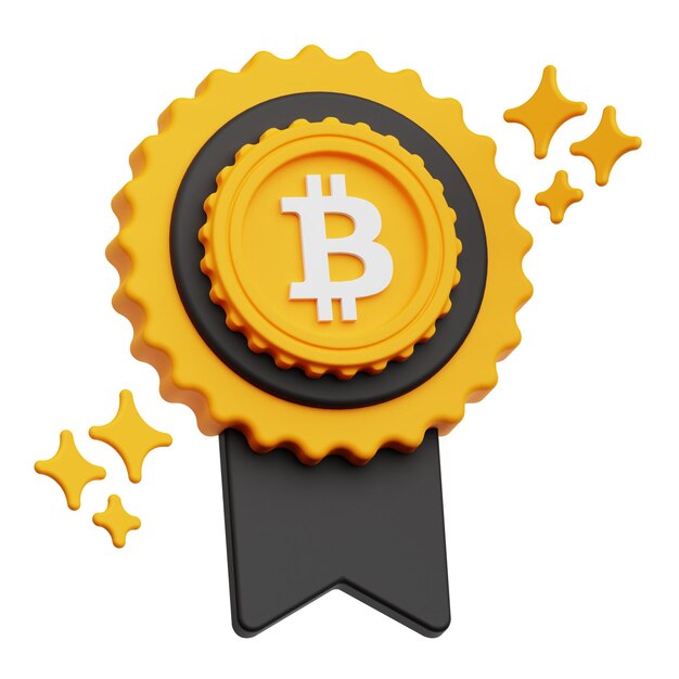 Bitcoin-Medaille 3D-Symbol isoliert auf weißem Hintergrund