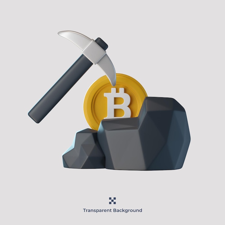 PSD bitcoin mining 3d-symbol illustration