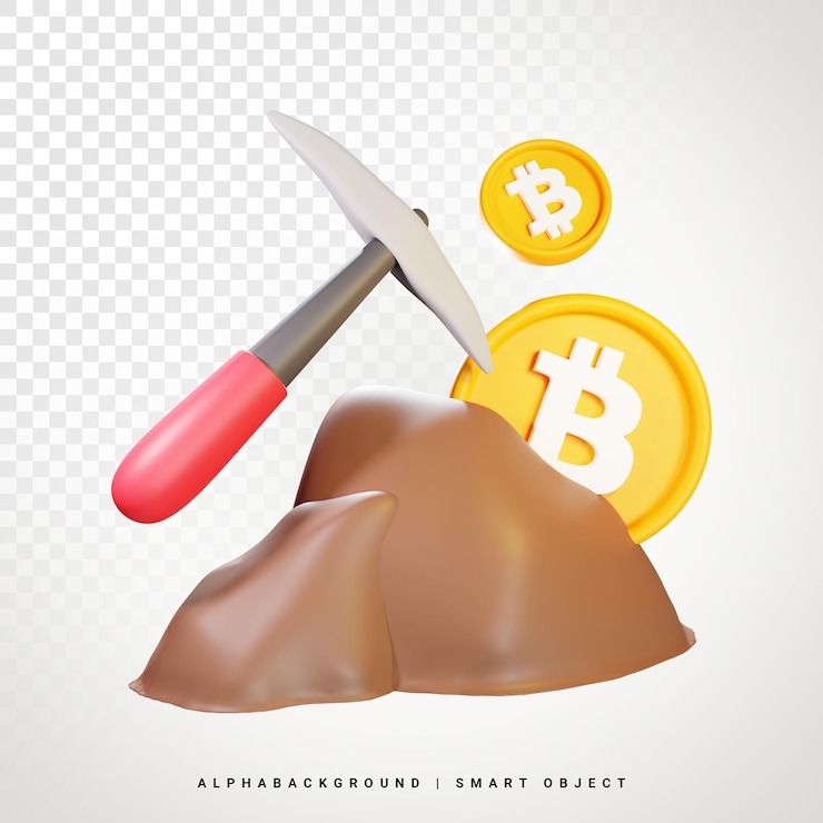 PSD bitcoin mining 3d-symbol illustration