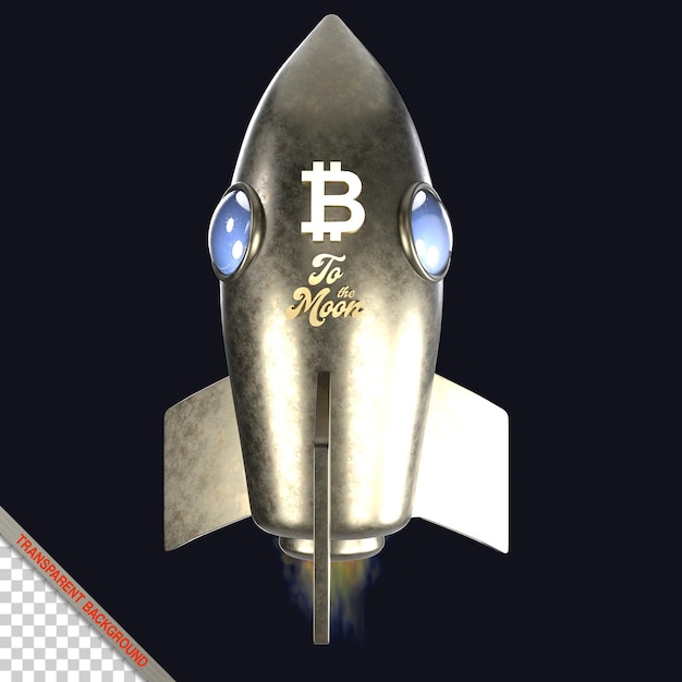 PSD bitcoin para a lua nave espacial 3d renderização