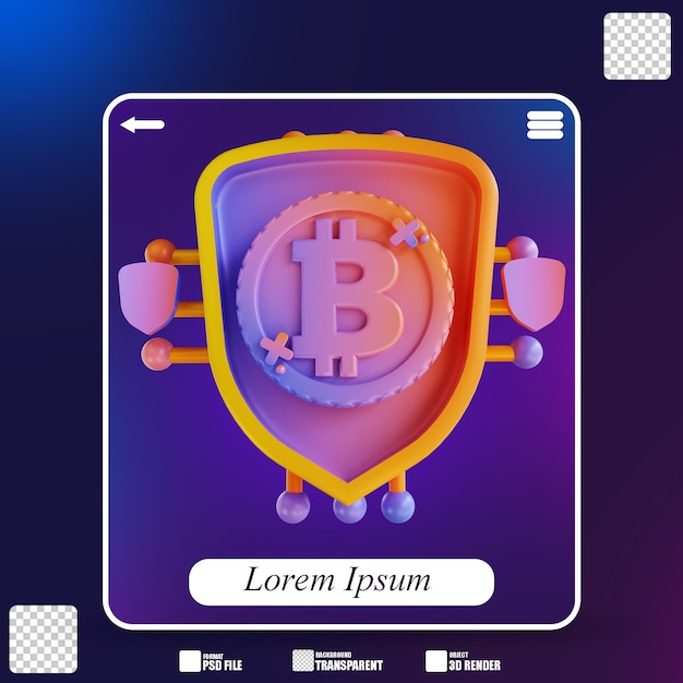 Bitcoin de seguridad colorido de ilustración 3D