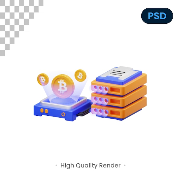 Bitcoin Server 3D Render Ilustração Premium Psd