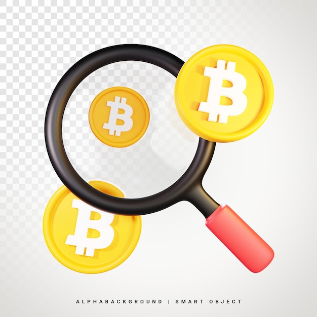 Bitcoin-suche 3d-symbol illustration