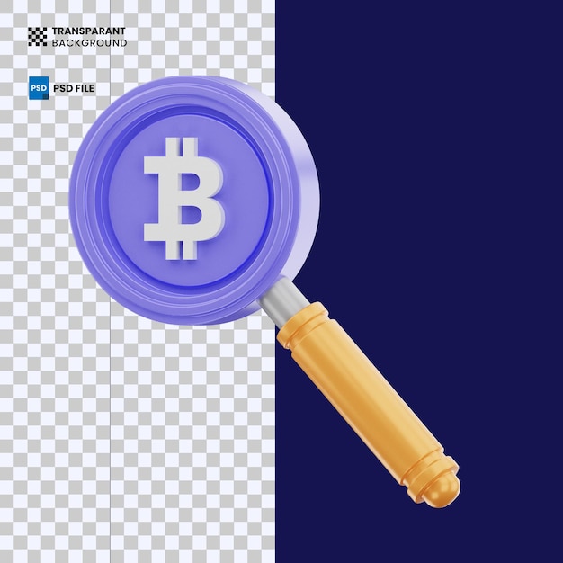 Bitcoin-Suchsymbol 3D-Illustration