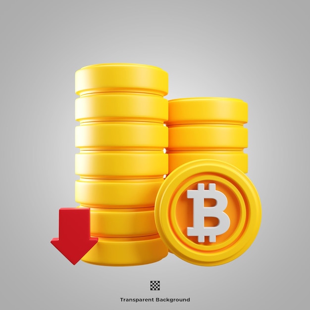 Bitcoin vers le bas icône 3d illustration
