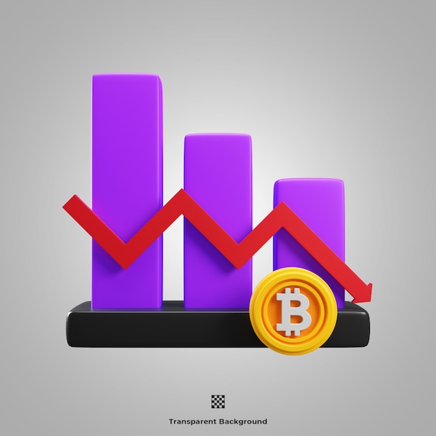 PSD bitcoin vers le bas icône 3d illustration