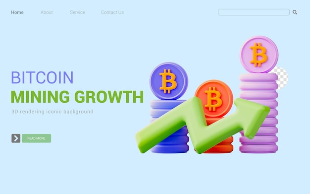 Bitcoin-zeichen mit wachstumspfeil 3d-renderkonzept für den kryptomarkt erhöhen die zukünftige währung