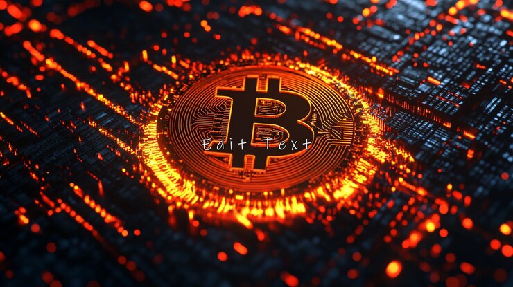 PSD bitcoins brillantes en las placas de circuitos