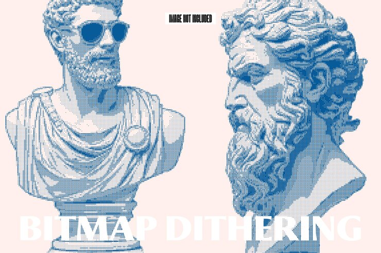 PSD bitmap dithering efeito fotográfico para poster