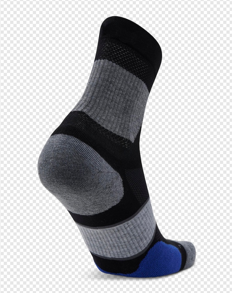PSD black and gray athletic sock with blue accents