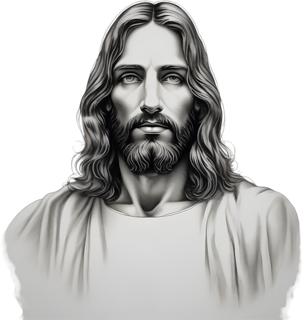 PSD black and white drawing of jesus christ