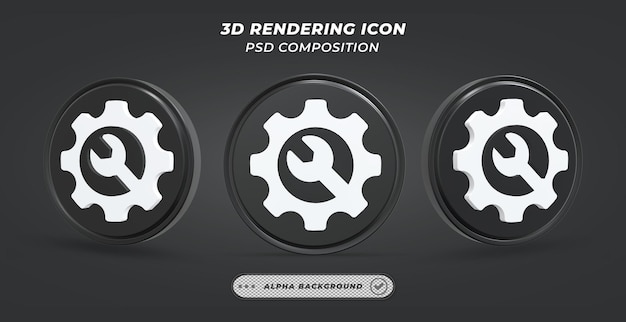 black and white setting icon in 3d rendering