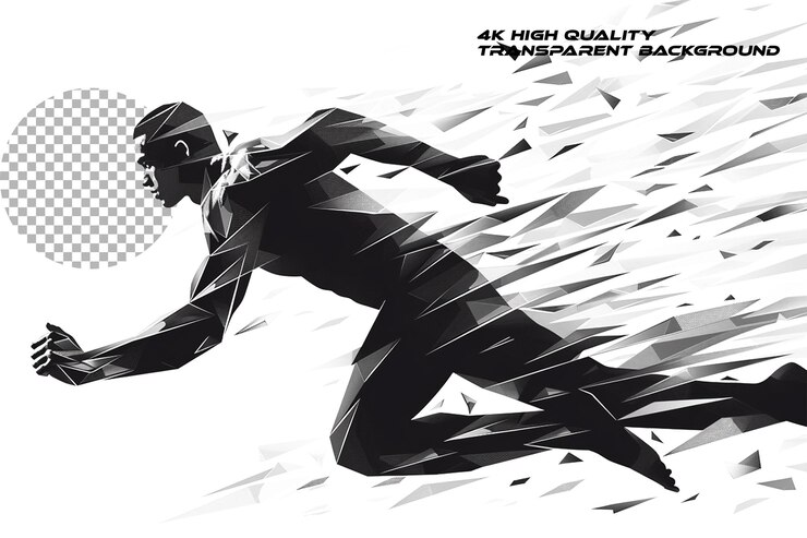 PSD black and white vector logo of an athlete running simple on transparent background