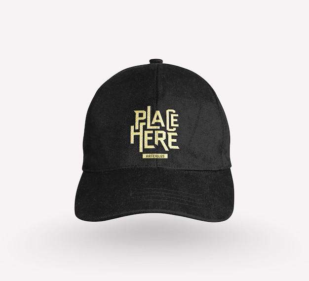 Black Baseball Cap Mockup with Gold Text Effect
