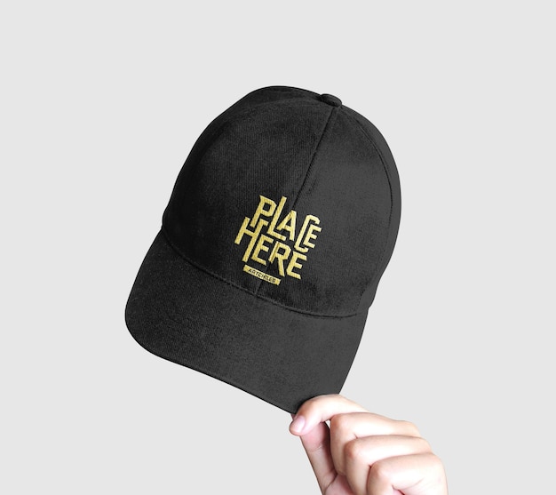 Black Baseball Cap Mockup with Place Here Logo