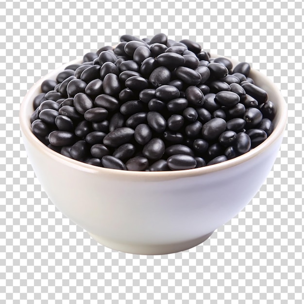 PSD black beans on white bowl isolated on transparent background