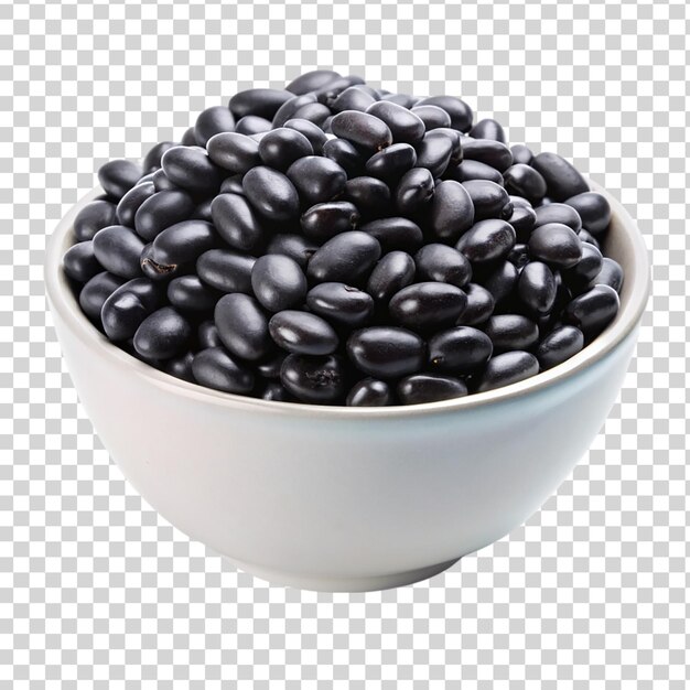 PSD black beans on white bowl isolated on transparent background