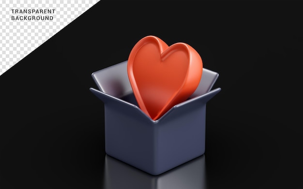 black box with red heart sign on dark background 3d render concept for romantic gift box