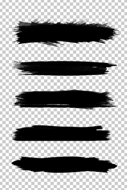 Black Brush Stroke Set isolato su uno sfondo trasparente