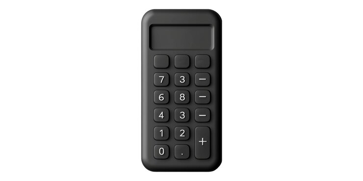 PSD black calculator with numerical keypad isolated on transparent background