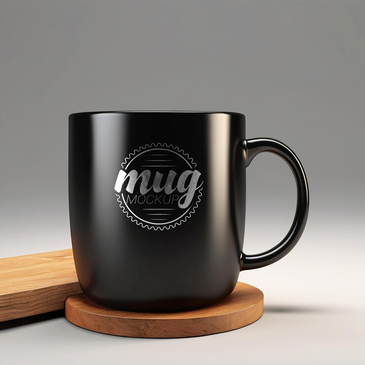 Black coffee mug mockup isolated on white background