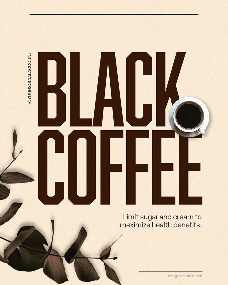 PSD black coffee typography café diseño promocional para las redes sociales e instagram plantilla de publicación psd
