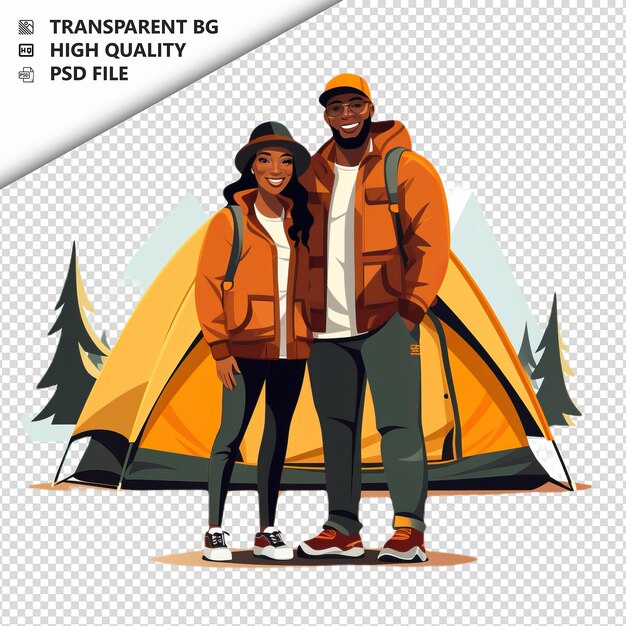 Black couple camping flat icon estilo de fundo branco iso