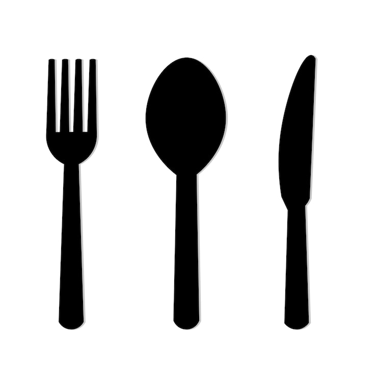 PSD black cutlery silhouette knife spoon and fork vector icons