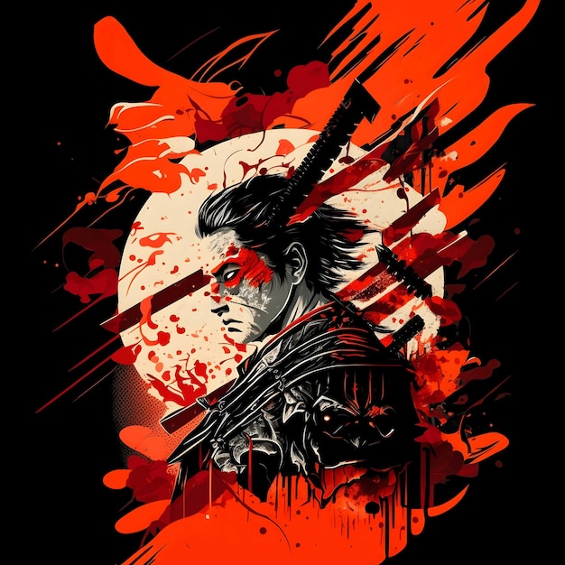 Black Death Samurai auf schwarzem Hintergrund 4096px PNG Transparenter Kunststil für T-Shirt-Clipart-Design