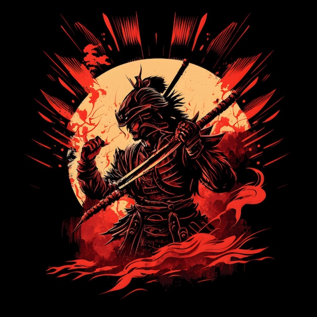 Black Death samurai em Black Background 4096px PNG Estilo de arte transparente para design de clipart de camiseta