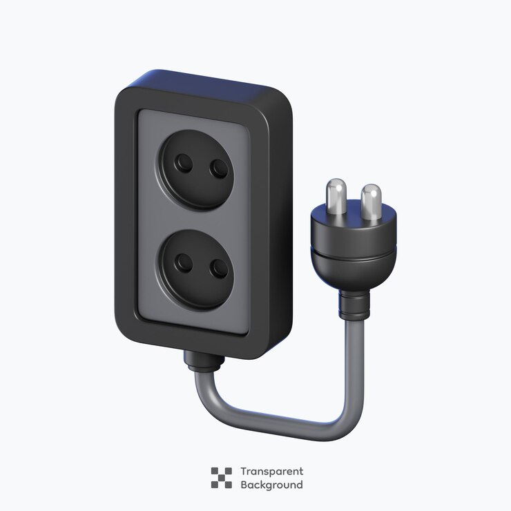 PSD black electrical outlet and plug isolated electric home appliances icon concept 3d render