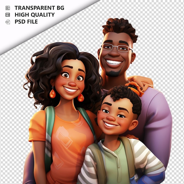 Black family watching 3d cartoon style com fundo branco i