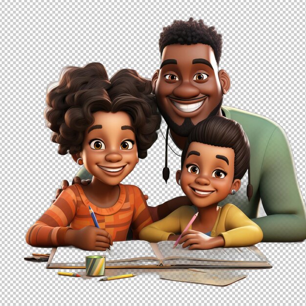 PSD black family writing 3d cartoon estilo fundo transparente é