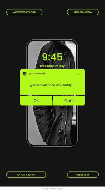 Black Fashion Sale Instagram Stories Template Psd Design Social media banner neon green theme SALE