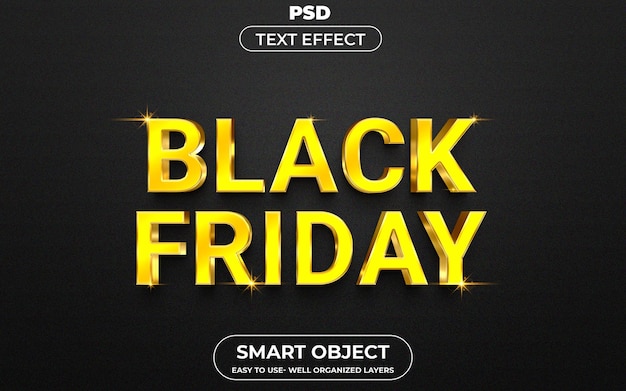 Black friday 3d estilo de efecto de texto editable plantilla psd premium con fondo