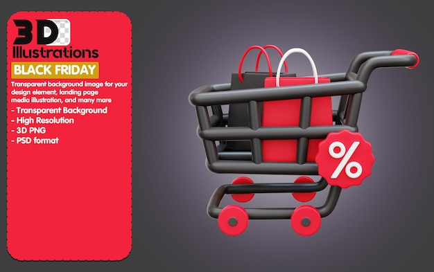 PSD black friday 3d-icon-trolley