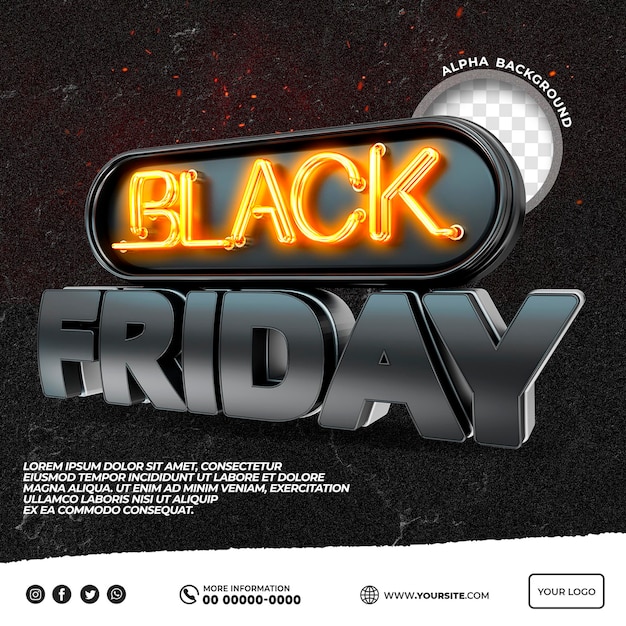 Black friday 3d-logo mit lichtern und schwarz-orangem instagram-post in brasilien