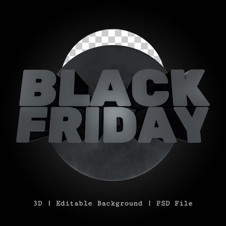 PSD black friday 3d logo with black transparent background with psd file