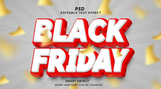 Black Friday 3D PSD bearbeitbare Texteffekt-Photoshop-Vorlage mit niedlichem Hintergrund