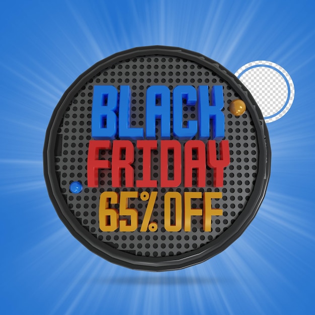 PSD black friday 65% de réduction de rendu 3d