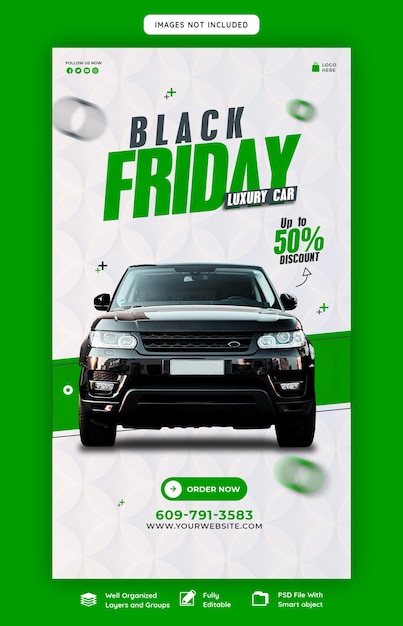 Black Friday Auto- und Automobil-Superverkauf Instagram- und Facebook-Story-Banner-Vorlage