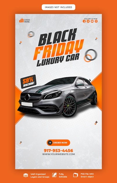 Black Friday Auto- und Automobil-Superverkauf Instagram- und Facebook-Story-Banner-Vorlage