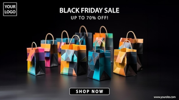 PSD black friday banner mit papier-einkaufstaschen psd-vorlage