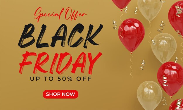 Black Friday-Banner-Vorlage mit 3D-Rendering-Ballons