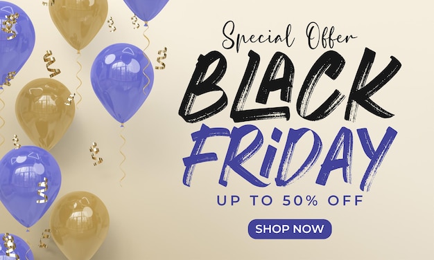 Black friday-banner-vorlage mit 3d-rendering-ballons