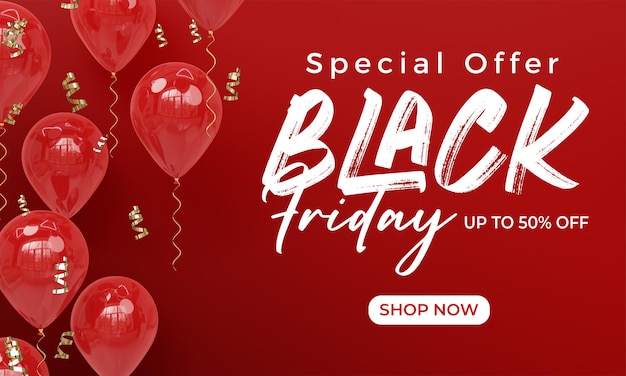 Black friday-banner-vorlage mit 3d-rendering-ballons