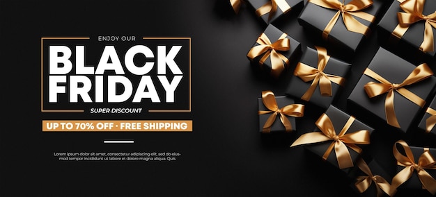 PSD black-friday-banner-vorlage mit eleganten geschenken