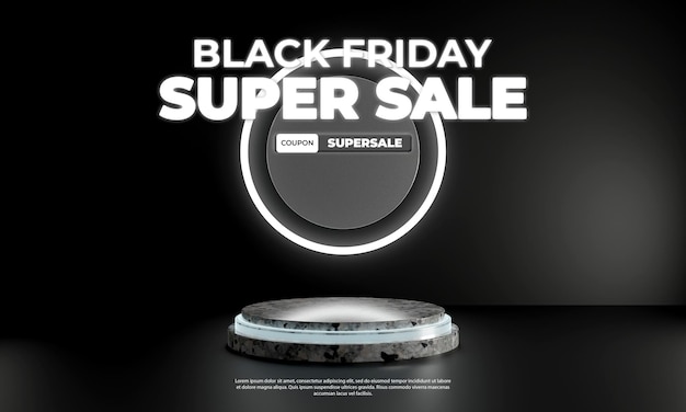 Black friday Concepto creativo 3d luz de neón descuento podio exhibición de productos redes sociales plantilla de publicación de instagram