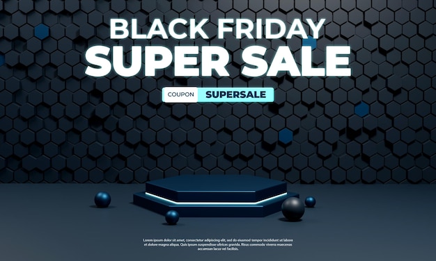 Black friday Concepto creativo 3d luz de neón descuento podio exhibición de productos redes sociales plantilla de publicación de instagram
